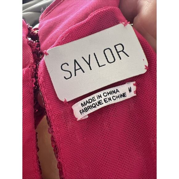 Saylor Shana Cocktail Sequin Dress Pink Halter Sheath Midi Hi Lo Medium M - Picture 13 of 13